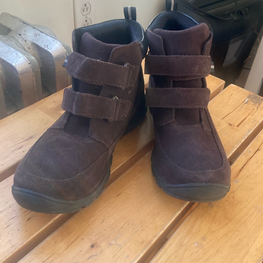LANDS END All Weather Brown Suede Boots Boys/Girls Hook & Loop Boots.